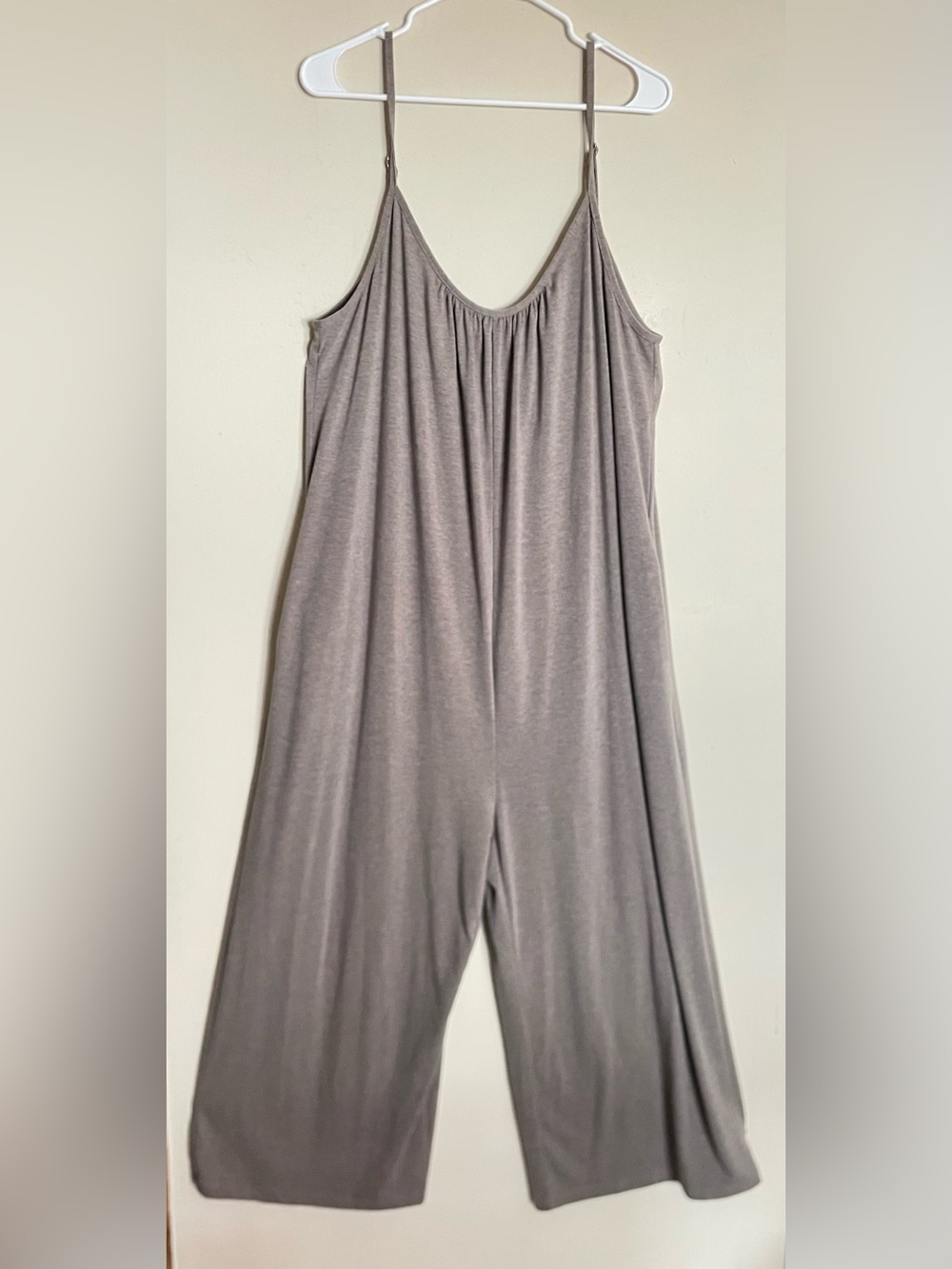 Grayish Brown Heather Cozy Sleeveless Wide-Leg Jersey Knit Jumpsuit